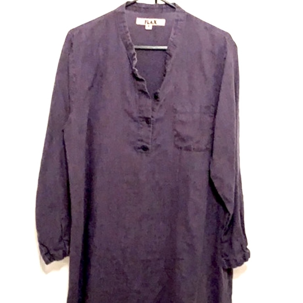 FLAX dress,tunic over sz S , denim color purple fade , short